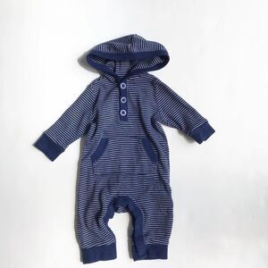 Old Navy blue stripe hooded jumpsuit EUC 0-3m